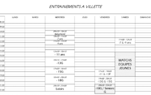 Créneau d'entrainement 2020-2021